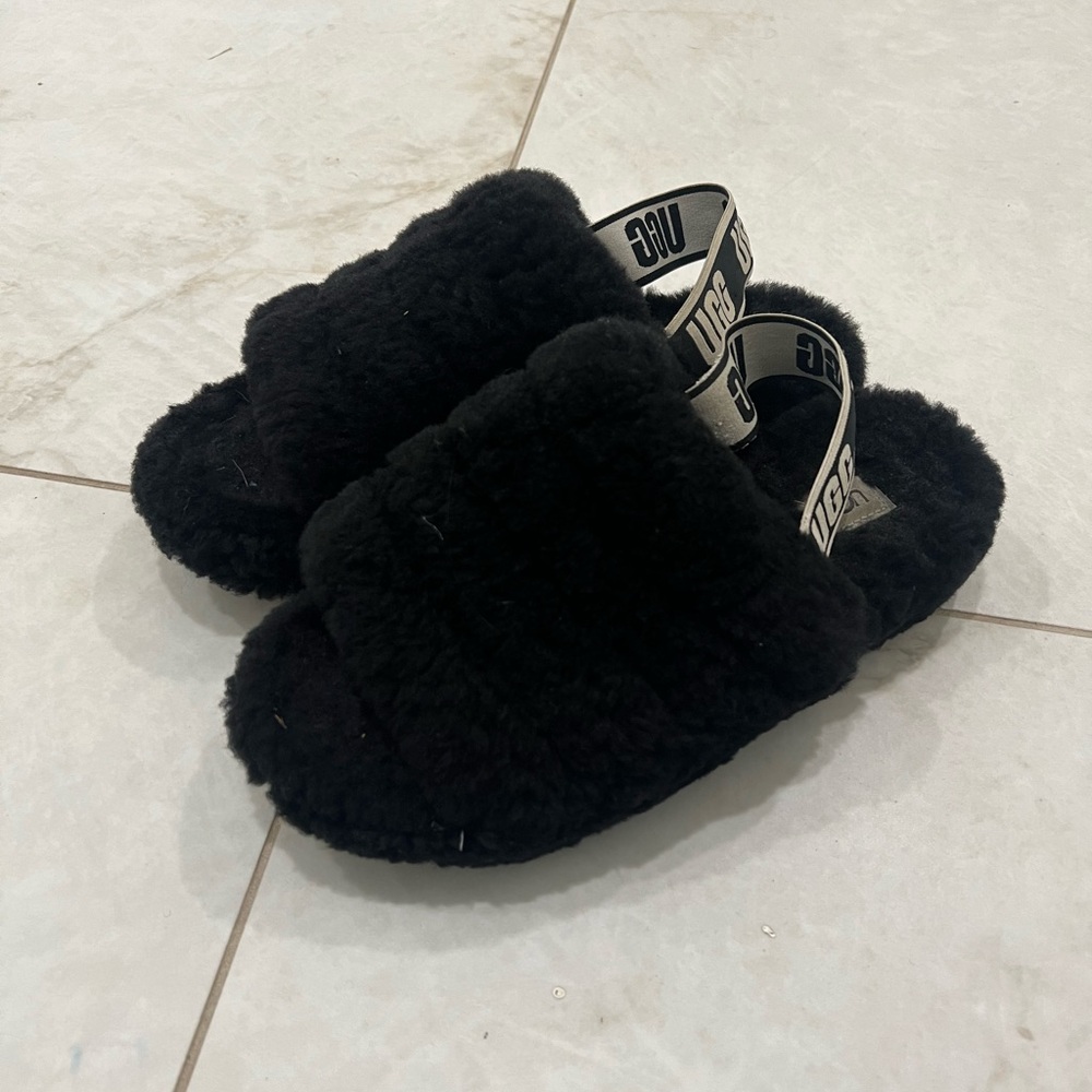UGG Black Fluff Yeah Slingback Slippers Size 9 US